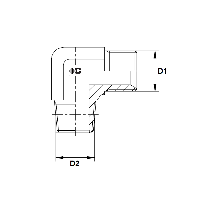 Coude 90° male BSP x male GAZ conique