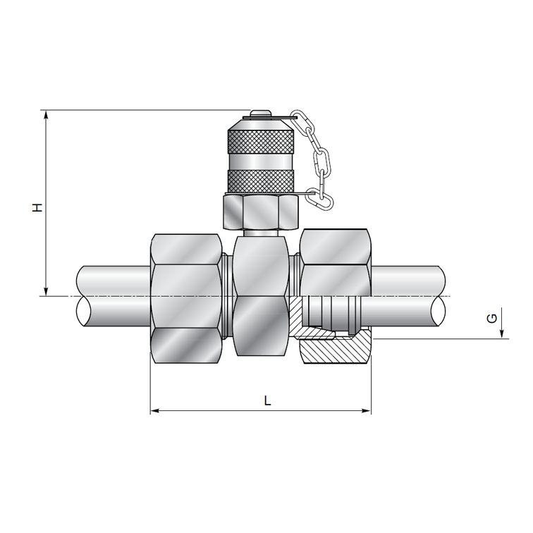Prise de pression 16x200 sur union double DIN (L et S)