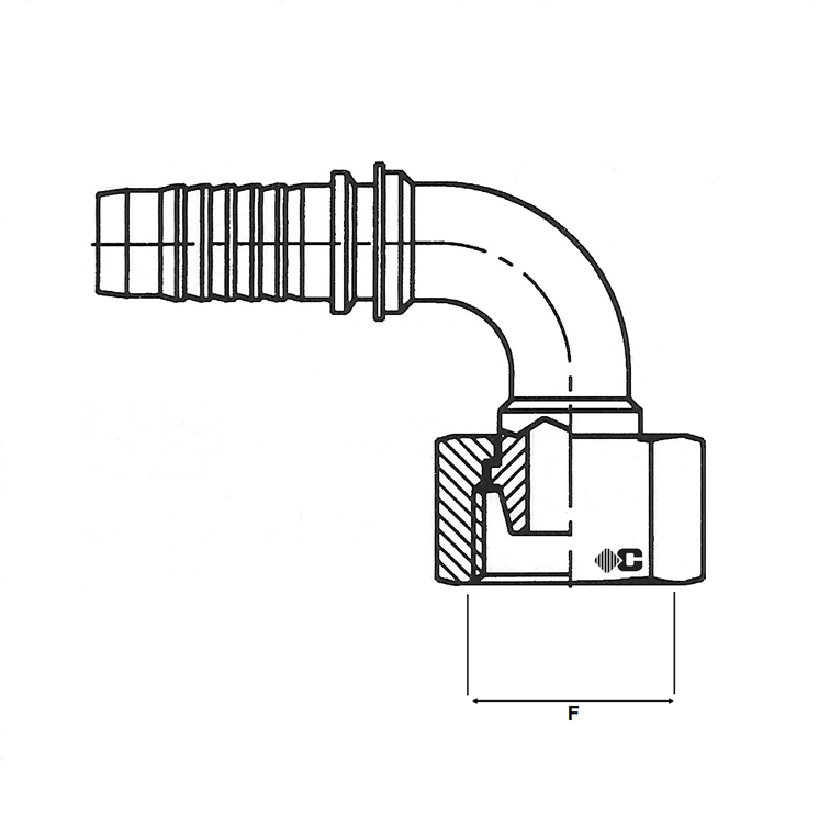Embout à sertir 90° femelle série GAZ MÉTRIQUE