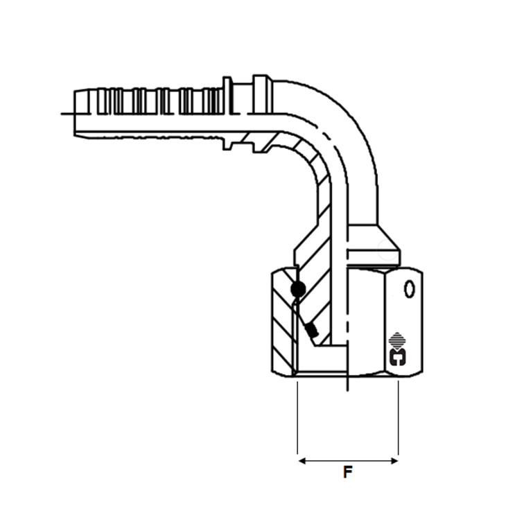 Embout à sertir 90° femelle BSP - écrou à jonc