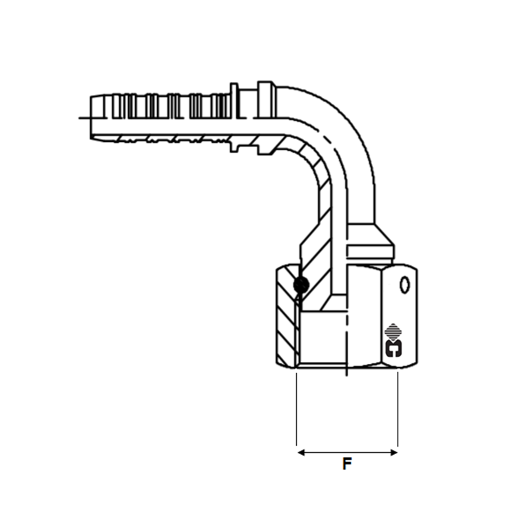 Embout à sertir 90° femelle JIC - écrou à jonc