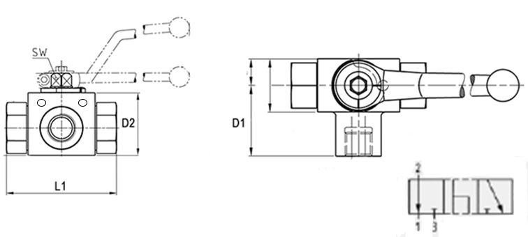 Vanne acier haute pression 3 voies en L (standard)