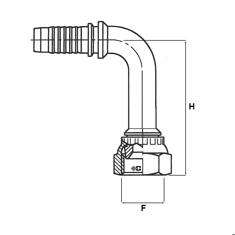 Embout à sertir 90° femelle JIC long - écrou serti