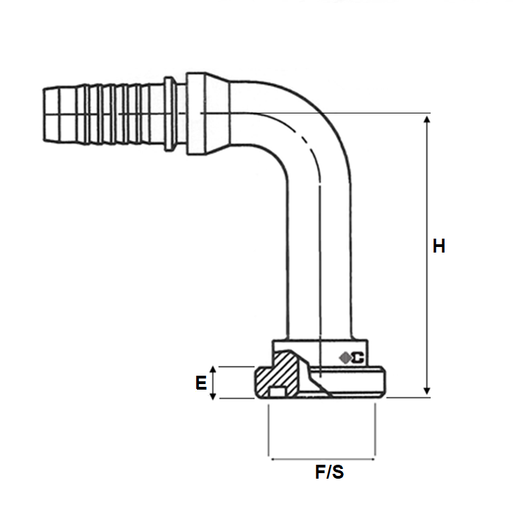 Embout à sertir 90° à bride 3000 PSI long