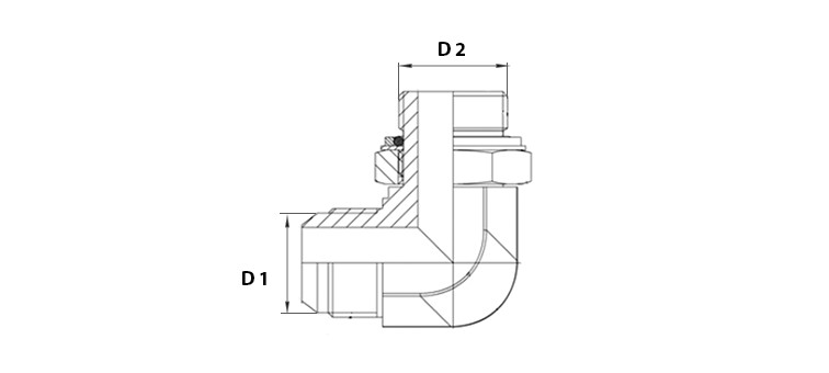 Coude 90° male JIC x male GAZ cylindrique R
