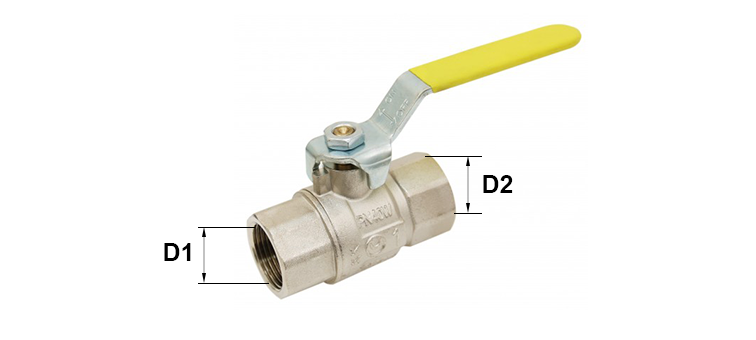 Vanne laiton poignée jaune (gaz) femelle x femelle