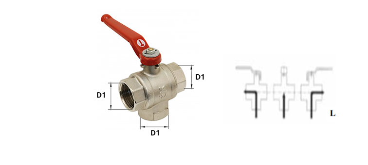 Vanne laiton 3 voies femelle en L