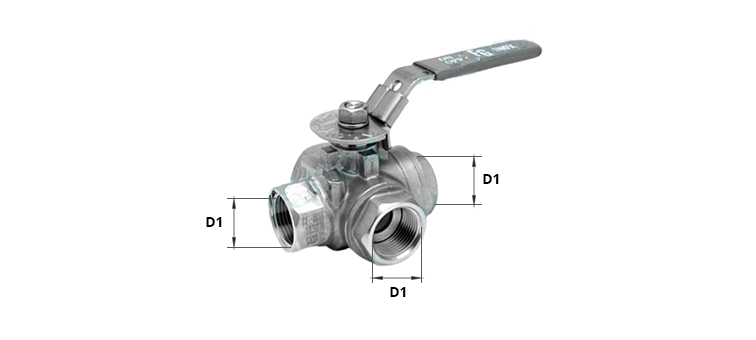 Vanne inox 3 voies femelle en L