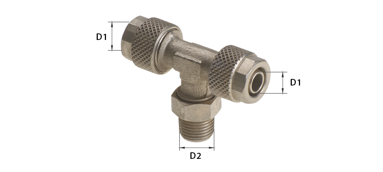 Raccord en té avec tournant male conique central