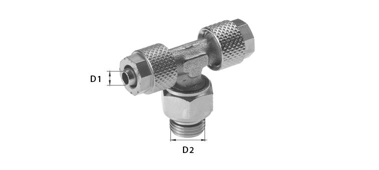Raccord en té avec tournant male cylindrique central o'ring